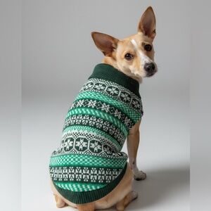 Intarsia Knit Green Cozy Dog Sweater